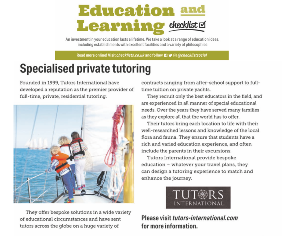 Tutors International in Media Spotlight Due to Increasing Interest in Residential Private Tuition